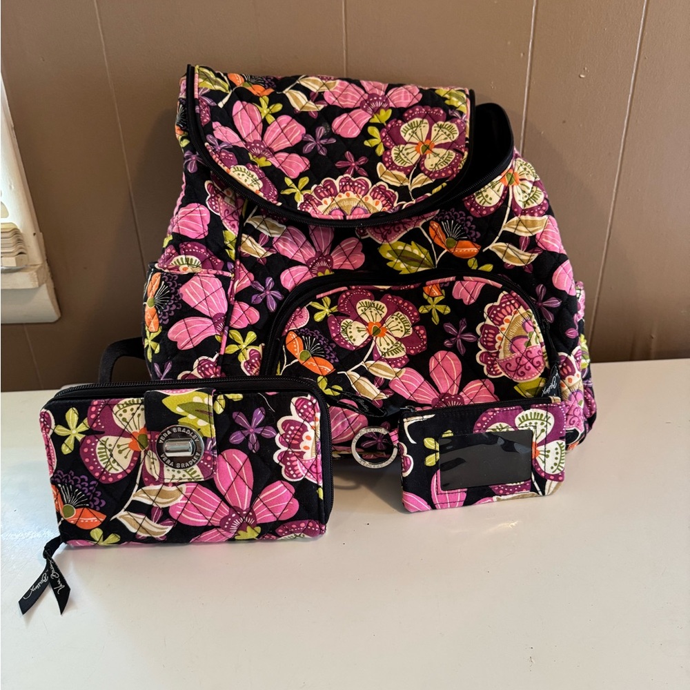 Vera Bradley Black and Pink Quilted Backpack